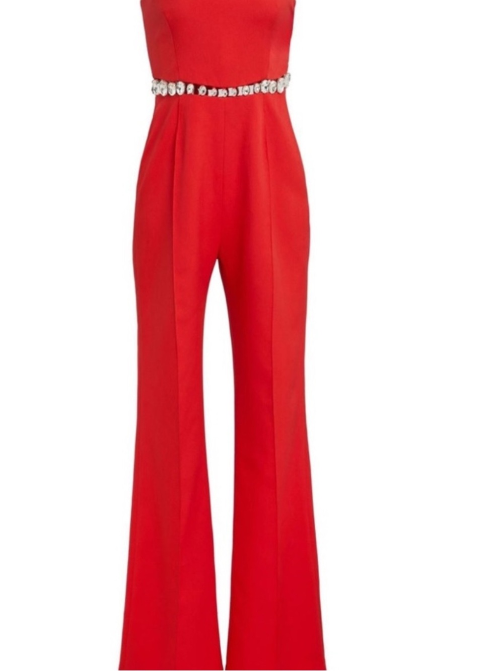 Retrofete Strapless Fiery Red Jumpsuit with Jeweled Waist